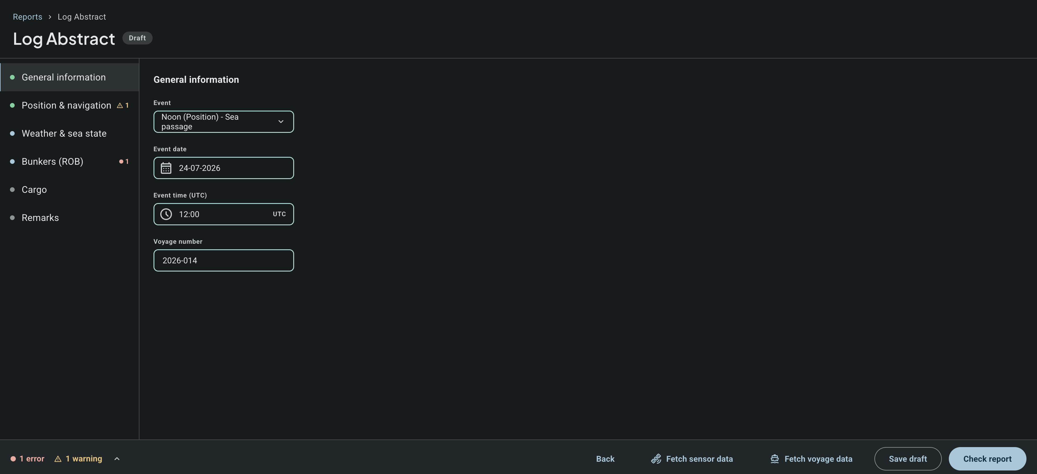 Vessel: Log Abstract form with live findings