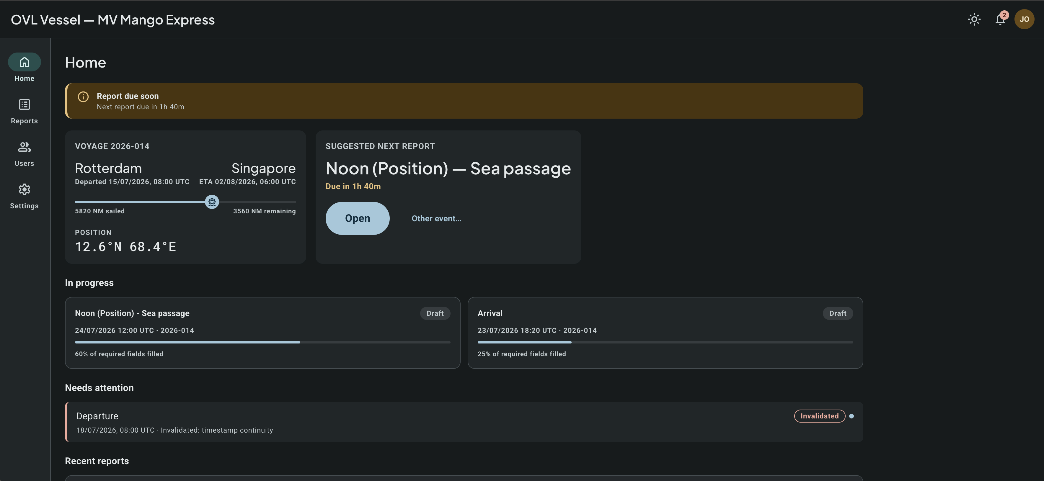 Vessel: Dashboard